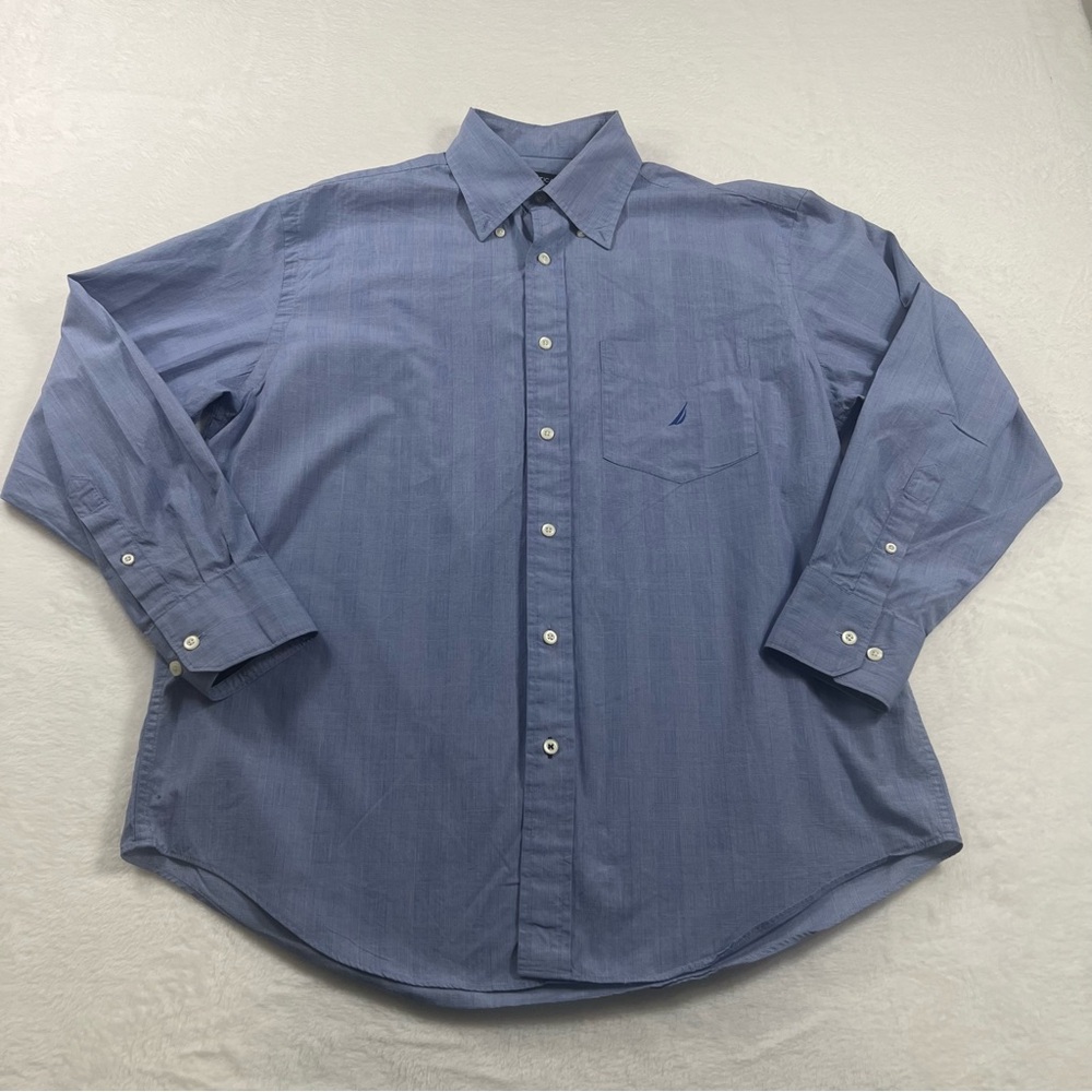 Nautica Men's Blue Button Up Dress Shirt Long Sleeve size Large